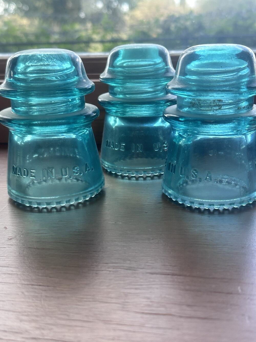 Set of 3 Vintage Hemingray 16 Aqua Blue Glass Insulators Telegraph Telephone USA